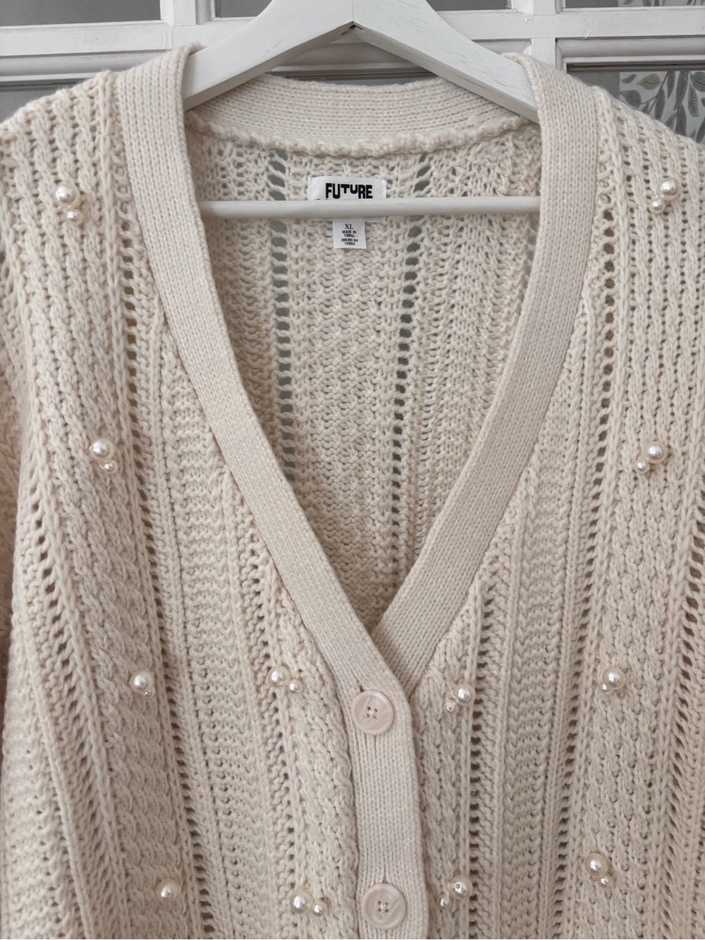 FUTURE COLLECTIVE Oversized Chunky Cardigan Sweater w/ Faux Pearl Accents Sz XX - Picture 2 of 12